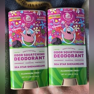 Two New Dr. Squatch / Sponge Bob Sea Star Shenanigans Men's Deodorant